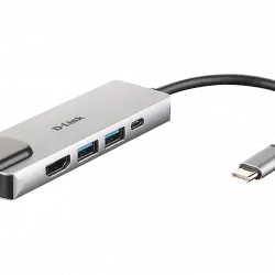 Adaptador USB - D-Link DUB-M520, 5 en 1 con HDMI/Ethernet/USB 3.0 y suministro eléctrico, Gbps, Plata