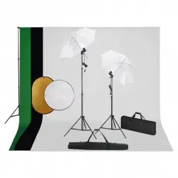 vidaXL Kit de Estudio Fotográfico con Lámparas + Sombrillas + Fondos + Reflector