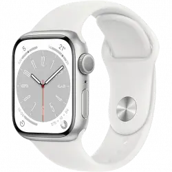 APPLE Watch Series 8 (2022), GPS, 41 mm, Caja de aluminio, Vidrio delantero Ion-X, Correa deportiva plata