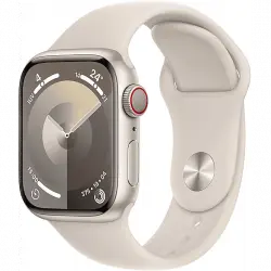 Apple Watch Series 9 (2023), GPS+CELL, 41 mm, Gesto de doble toque, Caja aluminio blanco estrella, Correa deportiva Talla S/M
