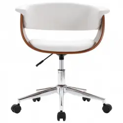 VidaXL Silla Oficina Giratoria Madera Curvada Cuero Sintético Blanco