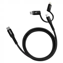 Akashi Cable USB-C 3 en 1 Intensidad 3A Carga Sincronización 1m Negro