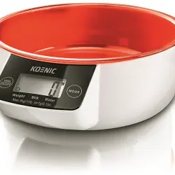 Balanza de cocina - Koenic KSS 3220, Hasta 5 kg, Función tara, Forma bol, Gris/Rojo