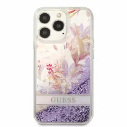 Funda Guess Purpurina Líquida Para Iphone 13 Pro Flores Color Morado
