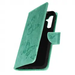 Funda para Galaxy A14 5G Diseño Mariposa Tarjetero Soporte Vídeo Correa Verde