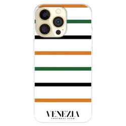 Funda para iPhone 14 Pro del Venezia Football Club Fondo Blanco Rayas Licencia Oficial Venezia Football Club