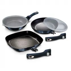 Berlinger Haus Aquamarine Juego 2 Sartenes Y Grill Inducción 20-24-28 Cm Aluminio Azul Marino
