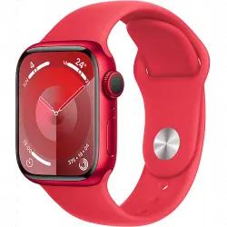 Apple Watch Series 9 (2023), GPS+CELL, 41 mm, Gesto de doble toque, Caja aluminio roja, Correa deportiva (PRODUCT)RED, Talla S/M
