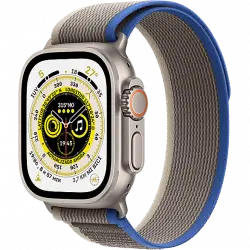 APPLE Watch Ultra (2022), GPS + Cellular, 49 mm, Caja de titanio, Cristal zafiro, Correa Loop Trail en Talla S/M color Azul/Gris