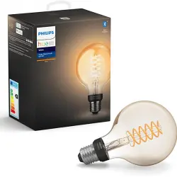 Bombilla Bluetooth - Philips Hue de filamento globo LED E27, Luz blanca cálida, Domótica