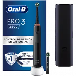 Cepillo eléctrico - Oral-B Pro 3 3500, Estuche de viaje, Sensor presión, 2 Cabezales, Negro