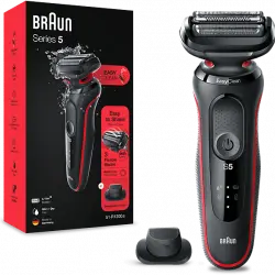 Afeitadora - Braun Series 5 51-R1200s, 3 Cuchillas, eléctrica para barba, EasyClean, Wet & Dry, Rojo