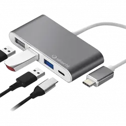 Hub USB - SilverHT Logan USB-C 4 en 1, 1x USB-C, 3x USB-A, Aluminio, ABS, Gris