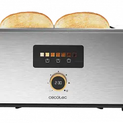 Tostadora - Cecotec Touch&Toast Extra Double, 1500 W, 2 ranuras, 4 rebanadas, 7 niveles, Pantalla táctil, Inox