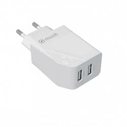 Cargador - Muvit MCACC0003, 18W, 2 USB, Carga rápida, 4.8A, Blanco