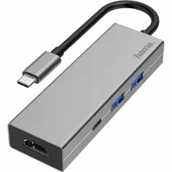 Hub USB - Hama 00200107, 2x USB-A, 1x USB-C, HDMI, 5000 Mbit/s, 4K, Gris
