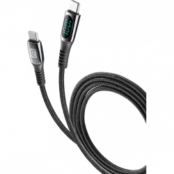 Cable USB - CellularLine USBDATADISC2CTAB2K, Con pantalla, USB-C a USB-C, 2 m, 100 W, Negro