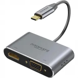 Promate MediaHub-C2 Adaptador USB-C a VGA/HDMI