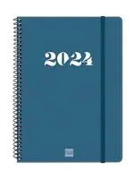 Agenda anual 2024 Finocam A5 My E10 semana vista horizontal Azul