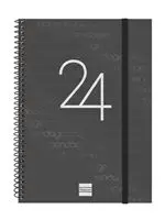 Agenda anual 2024 Finocam A5 Year E10 semana vista horizontal Negro