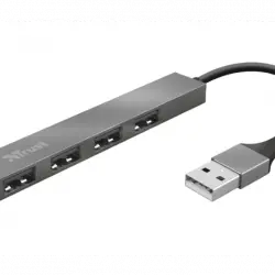 Hub USB - Trust Halyx Aluminium 4-Port Mini, 2.0, Para Portátil de 4 Puertos, Plata