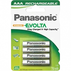 Pilas AAA - Wentronic, 750mAh, NiMH 4-BL EVOLTA, Panasonic, Níquel metal hidruro, 1.2V batería recargable