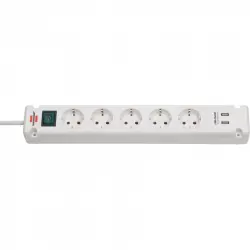 Brennenstuhl Bremounta Regleta de 5 Enchufes con Función de Carga USB e Interruptor 3m Blanco