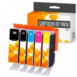 Cartuchos Tinta Compatible con Canon PGI520/CLI521 Negro/Tricolor Pack 5