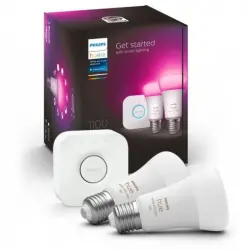 Philips Hue White and Color Ambiance Pack 2 Bombillas LED Inteligentes E27 9W RGB + Hue Bridge