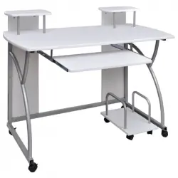 Vidaxl Escritorio Ordenador Madera Contrachapada Blanco 110x52x88,5 Cm