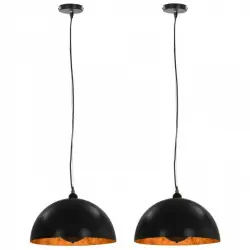 VidaXL Pack 2 Lámparas Colgantes Semiesféricas E27 50cm Negro/Dorado