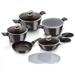 Berlinger Haus Carbon Pro Batería Cocina Inducción 13 Piezas, Antiadherente Mármol Sin Pfoa Gris