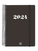Agenda anual 2024 Finocam A5 My E10 día por página Negro catalán