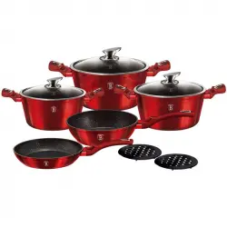 Berlinger Haus Burgundy Batería Cocina Inducción 10 Piezas, Antiadherente Mármol Sin Pfoa, Aluminio