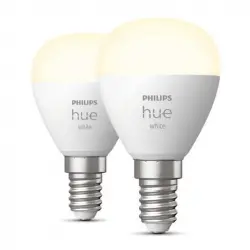 Philips Hue White Pack 2 Bombillas LED Inteligentes Luster P45 E14 5.7W Luz Blanca Cálida