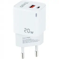 TooQ TQWC-QCPD20WT Cargador de Pared Dual USB-C/USB 2.0 20W Blanco