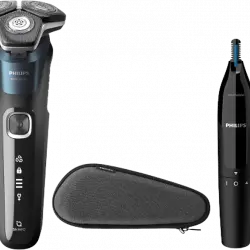 Afeitadora eléctrica - Philips Serie 5000 S5889/11 + Naricero, Base de limpieza, Uso en seco y mojado, 60 min