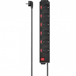 Regleta - Hama, 6 tomas, Cable de 1,4 m, 250 V, Protección contra sobretensiones, Interruptor Encendido/Apagado, Negro