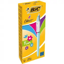 Bic Fun 4 Colores Caja 12 Bolígrafos Retráctiles Cuerpo Azul Pastel