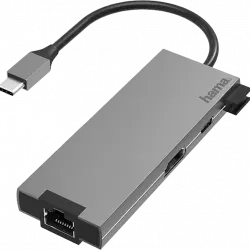 Hub - Hama 00200109, 5 puertos, De conector USB-C a enchufe 2x USB-A/USB-C/HDMI/LAN/Ethernet, Negro