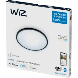 Lámpara inteligente - WiZ SuperSlim, 16W 1500lm, Luz blanca regulable, Wi-Fi, Control voz, Tecnología SpaceSense