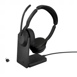 Jabra Evolve2 55 MS Auriculares Bluetooth con Base de carga para Oficina/Centro de llamadas Negros