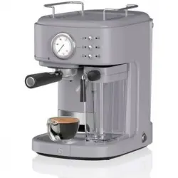 Retro Cafetera Express, Cappucino, 15 Bares, Depósito Leche 0,5l, Vaporizador, 1,7l, Vintage Gris 1200w Swan Sk22150grn