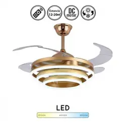 Ventilador De Techo Esfera 72w, Motor Dc Silencioso, Led 3000|4000|6000k, Color Dorado