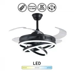 Ventilador De Techo Esfera 72w, Motor Dc Silencioso, Led 3000|4000|6000k, Color Negro