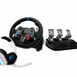 Volante - G29 + Auriculares gaming ASTRO A10, PlayStation 5 y 4/PC, Micrófono volteable, Control de volumen, Force Feedback, Negro Blanco