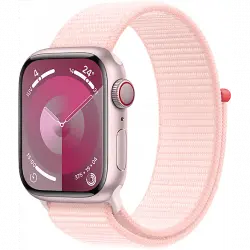 Apple Watch Series 9 (2023), GPS+CELL, 41 mm, Gesto de doble toque, Caja aluminio rosa, Correa Sport Loop rosa
