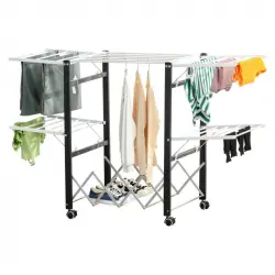 HOMCOM Tendedero de Ropa Plegable con 4 Alas Laterales 4 Ruedas y Frenos