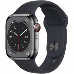 Apple Watch Series 8 (2022), GPS+CELL, 41 mm, Caja de acero inoxidable, Vidrio delantero Ion-X, Correa deportiva graphito