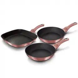 Berlinger Haus I-rose Juego 2 Sartenes Y Grill Inducción 20-24-28cm, Aluminio, Antiadherente Rosa